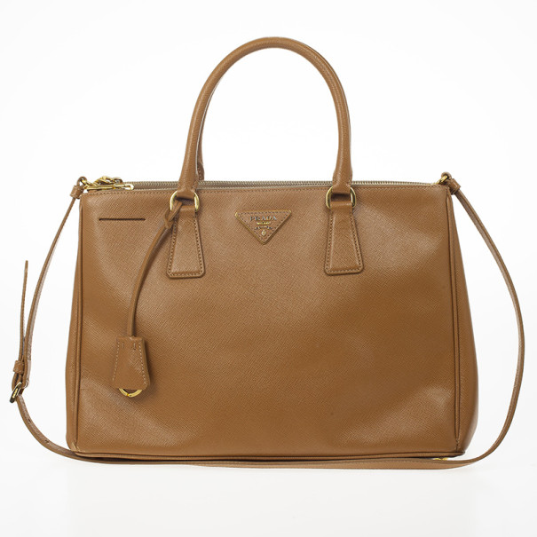 Pre Owned Prada Caramel Saffiano Lux Double-zip Tote Bag