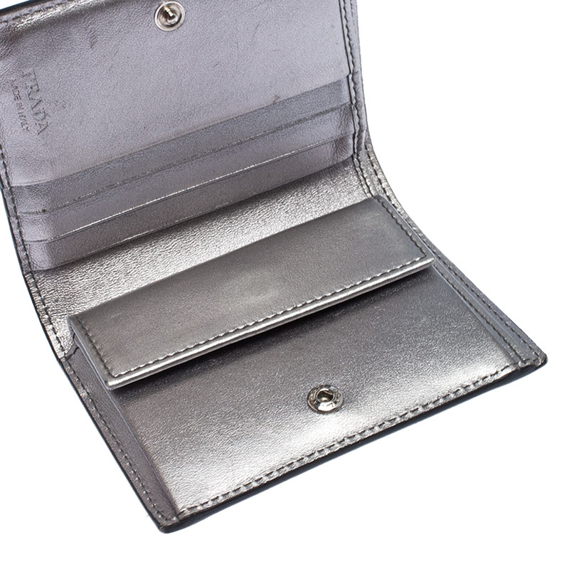 

Prada Metallic Grey Saffiano Leather Compact Wallet