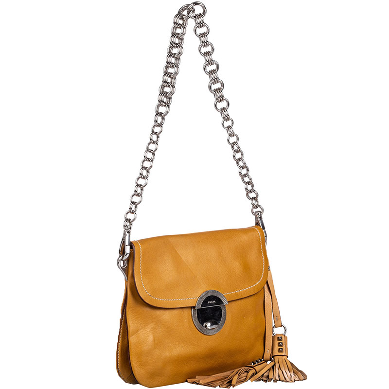 

Prada Brown Leather Studded Chain Bag