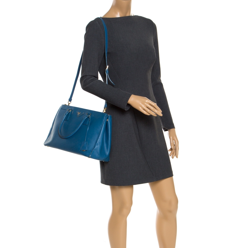 

Prada Blue Saffiano Lux Leather  Double Zip Tote