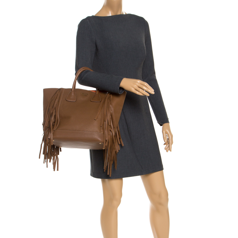 

Prada Brown Leather Cervo Fringe Tote