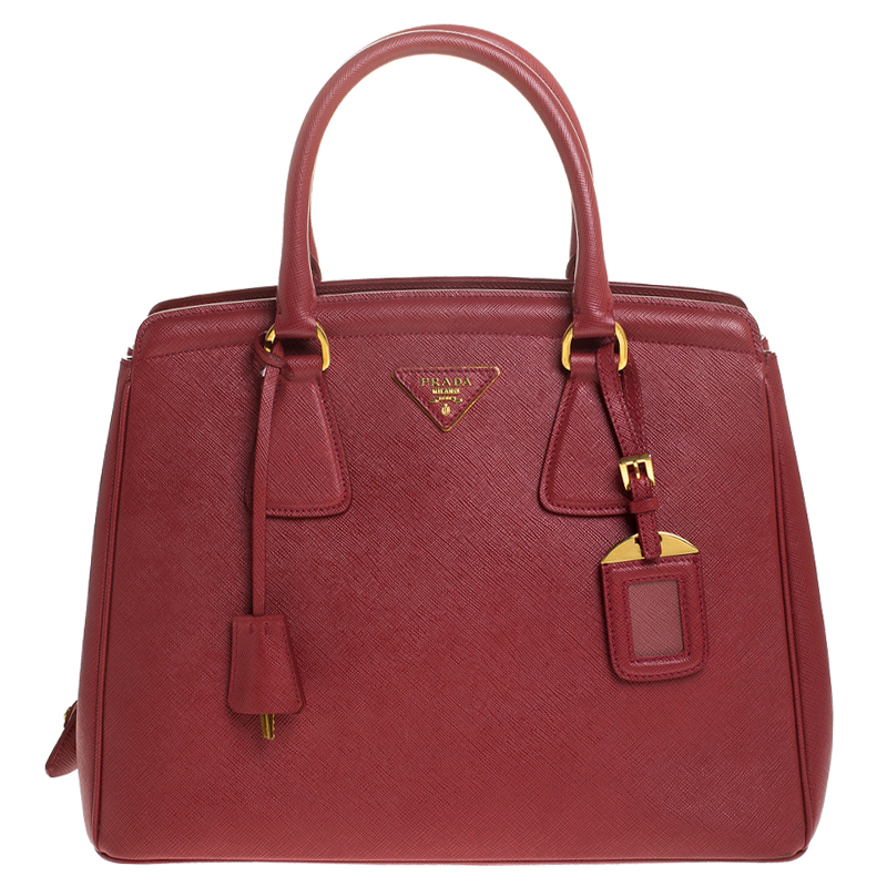 Pre Owned Prada Red Saffiano Lux Leather Parabole Tote Bag