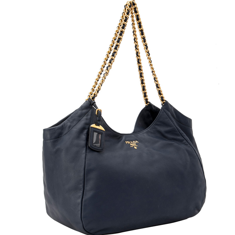 

Prada Blue Leather Chain Tote Bag