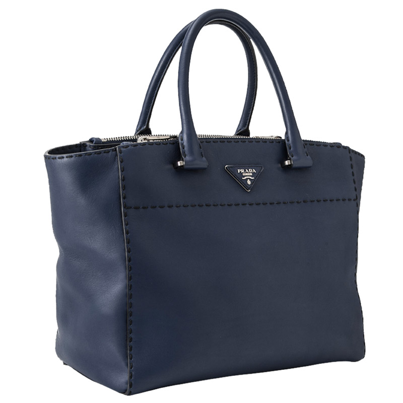 

Prada Blue Leather Stitched Satchel