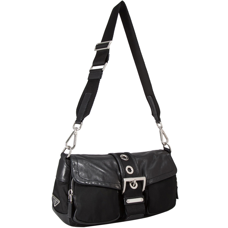 

Prada Black Leather Nylon Shoulder Bag