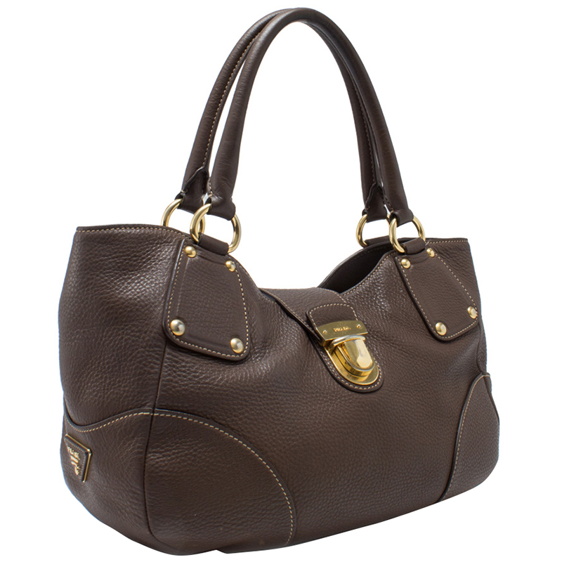 

Prada Brown Vitello Daino Leather Sound Lock Shoulder Bag