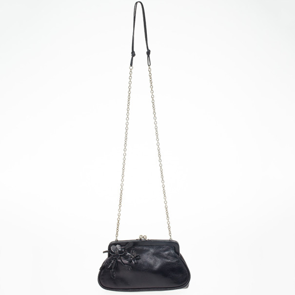 Prada Black Leather Kisslock Mini Frame Satchel Bag