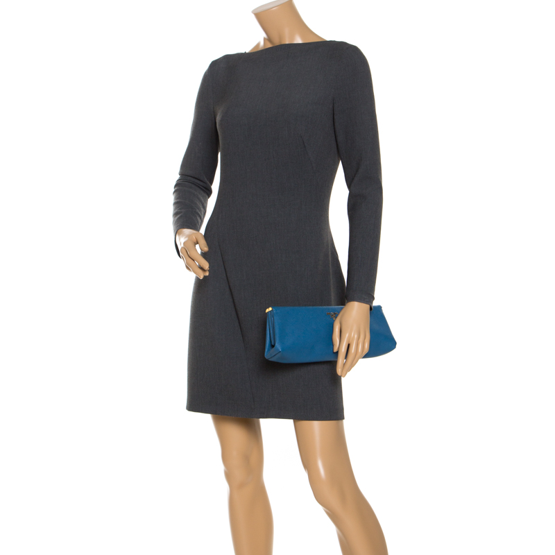

Prada Blue Saffiano Leather Clutch