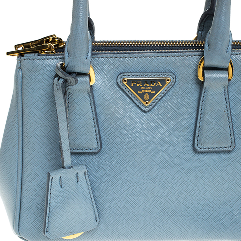 Prada Baby Blue Saffiano Lux Leather Mini Double Zip Tote Prada | TLC