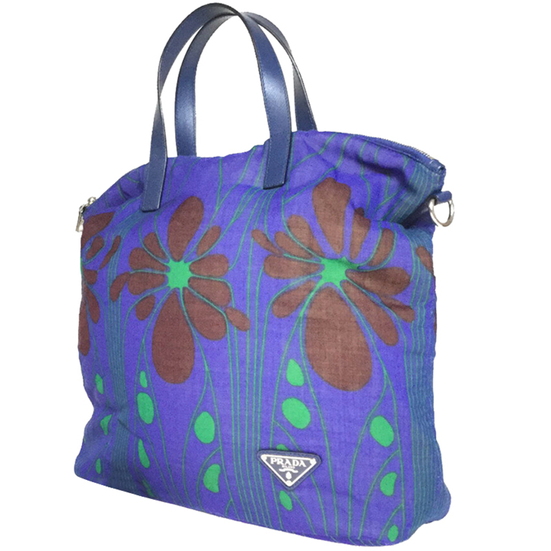 

Prada Blue Canvas Tessuto Stampato Tote Bag