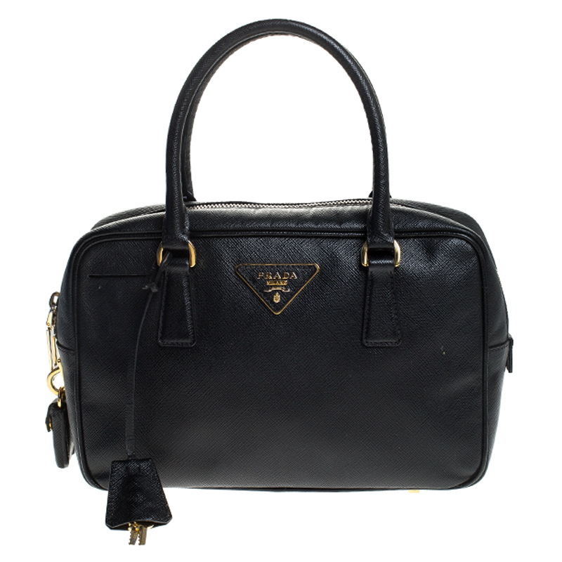 Pre Owned Prada Black Saffiano Lux Leather Satchel