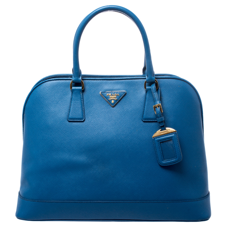 Pre Owned Prada Blue Saffiano Lux Leather Large Promenade Bag