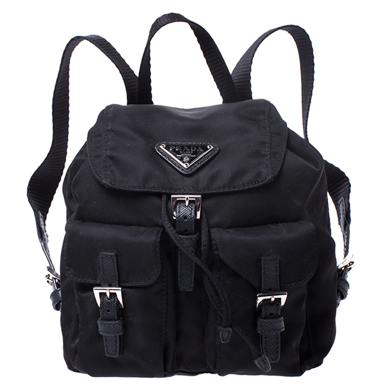مملوكة مسبقًا Prada Black Nylon Logo Mini Drawstring Backpack