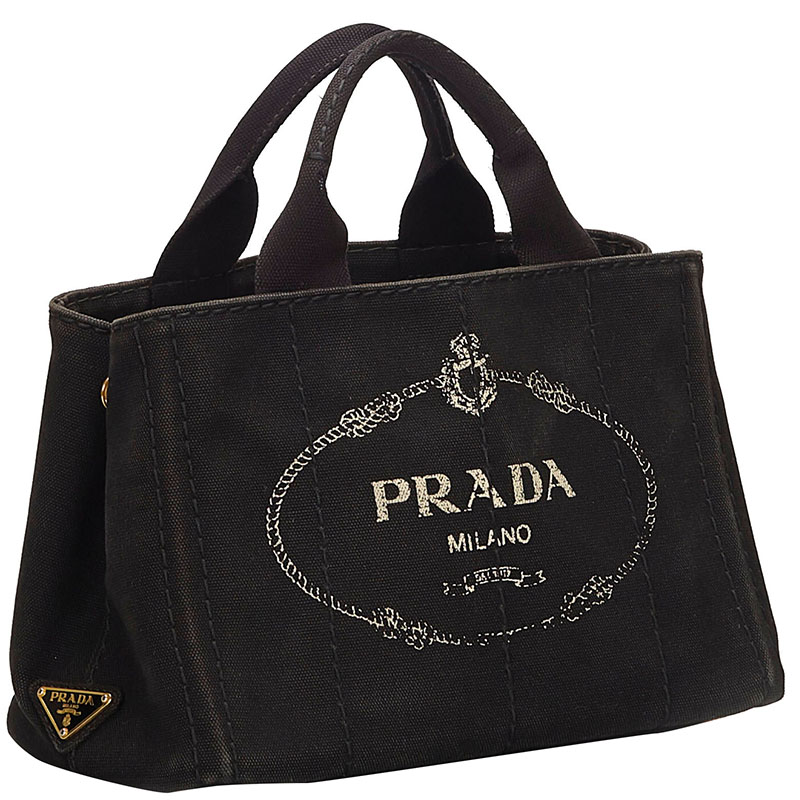 

Prada Black Canapa Canvas Tote Bag