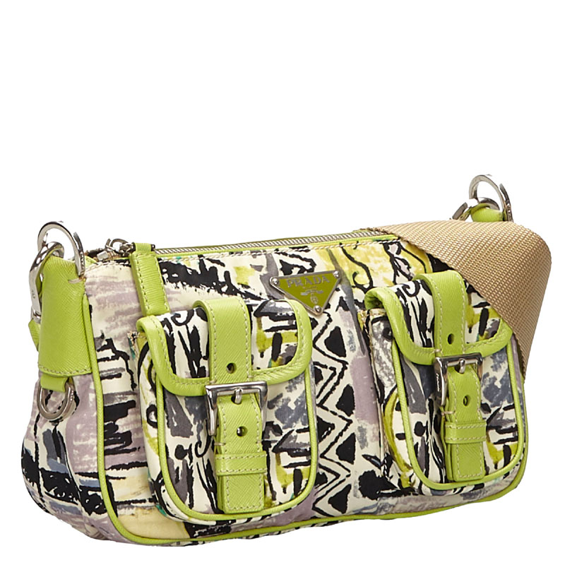 

Prada Green Nylon Printed Crossbody Bag