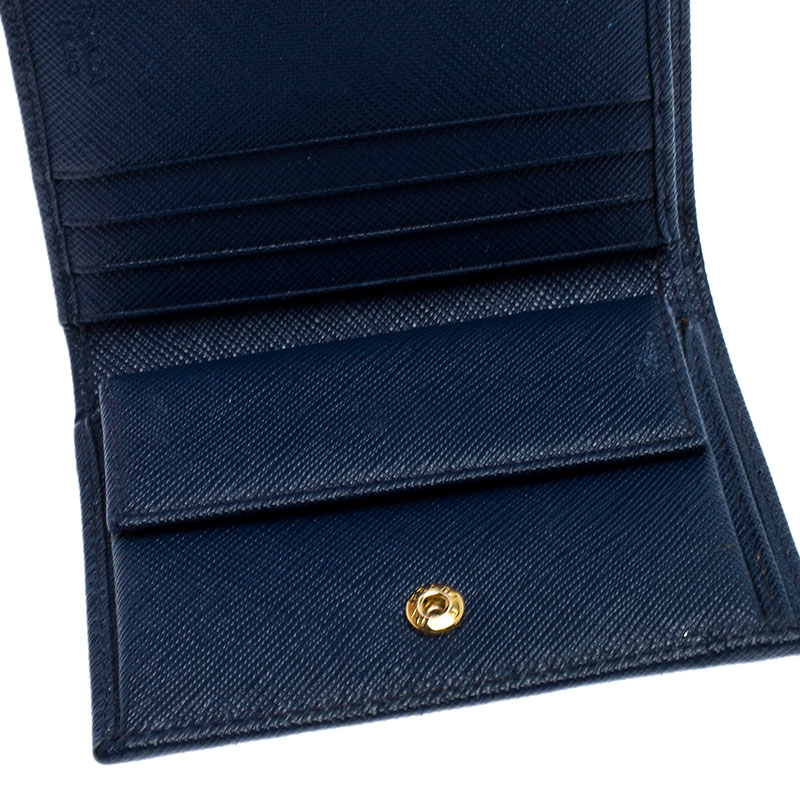 

Prada Blue Saffiano Leather Compact Flap Wallet