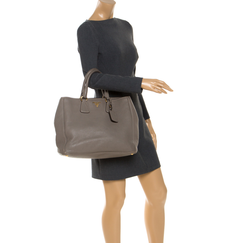 

Prada Grey Leather Vitello Daino Tote