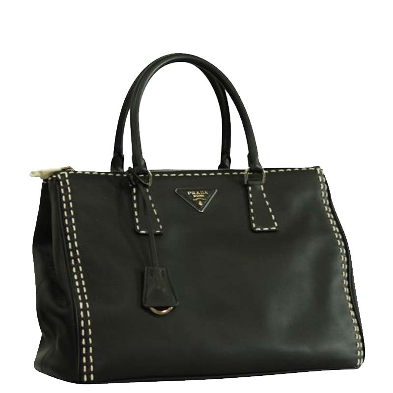 

Prada Black Leather Double Zip Tote