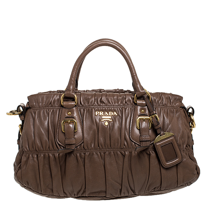 Prada Brown Gathered Leather Satchel