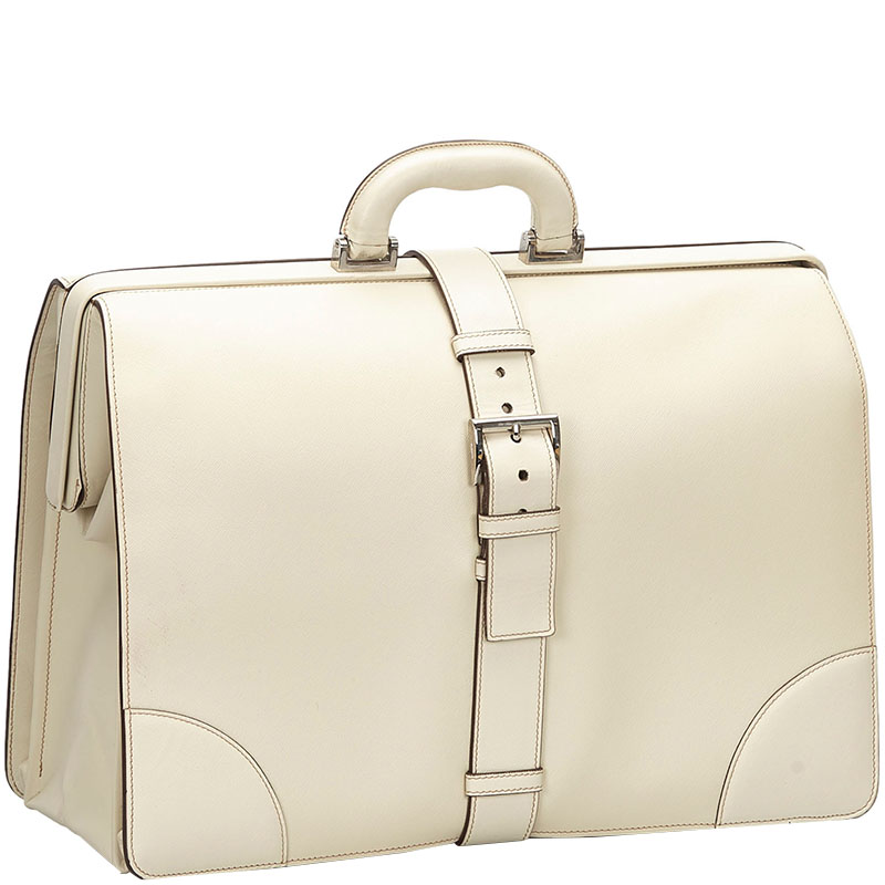 

Prada White Saffiano Leather Business Bag