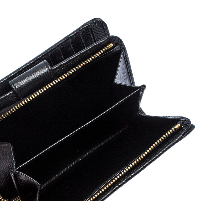 

Prada Black Saffiano Leather Zip Around Compact Wallet