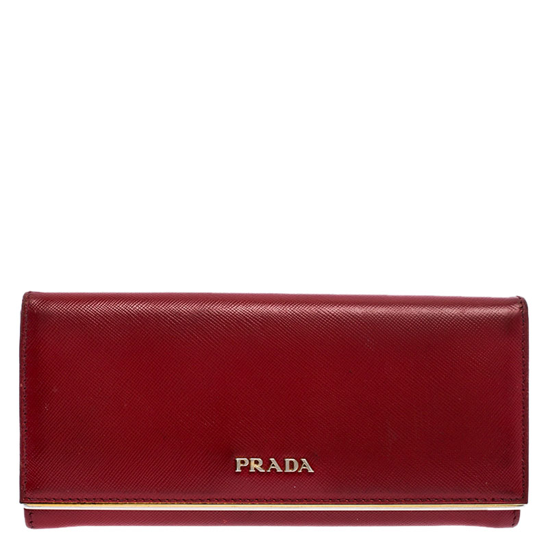 Prada Red Saffiano Lux Leather Continental Wallet