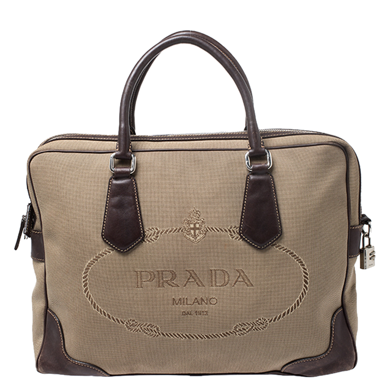 Pre-owned Prada Brown Jacquard Logo Canvas Corda Moro Shoulder Bag