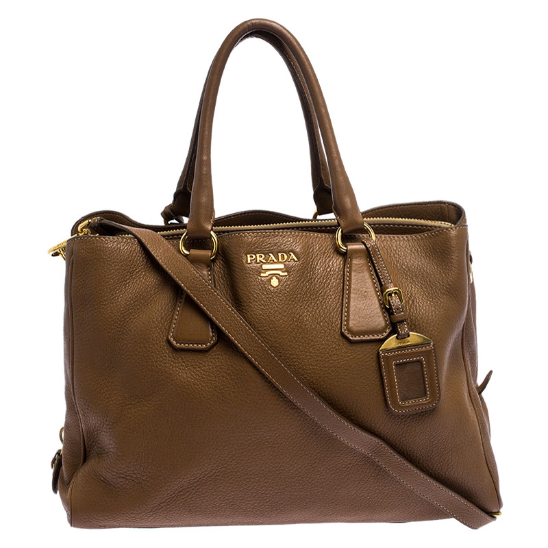 Pre Owned Prada Brown Soft Leather Zipped Tote