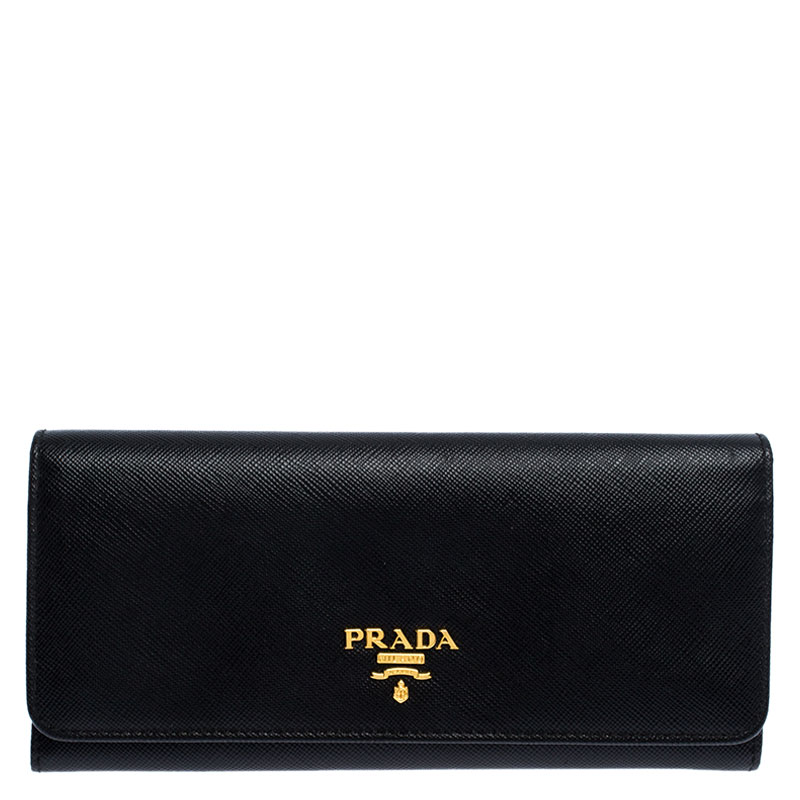 Pre Owned Prada Black Saffiano Leather Continental Wallet