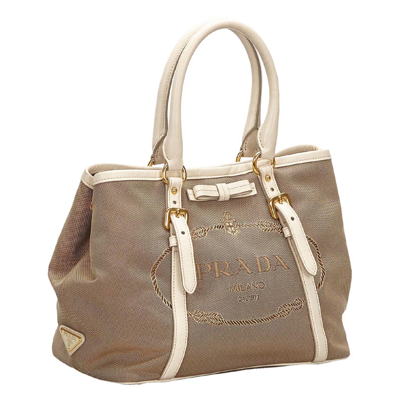 

Prada Beige Canapa Canvas Satchel