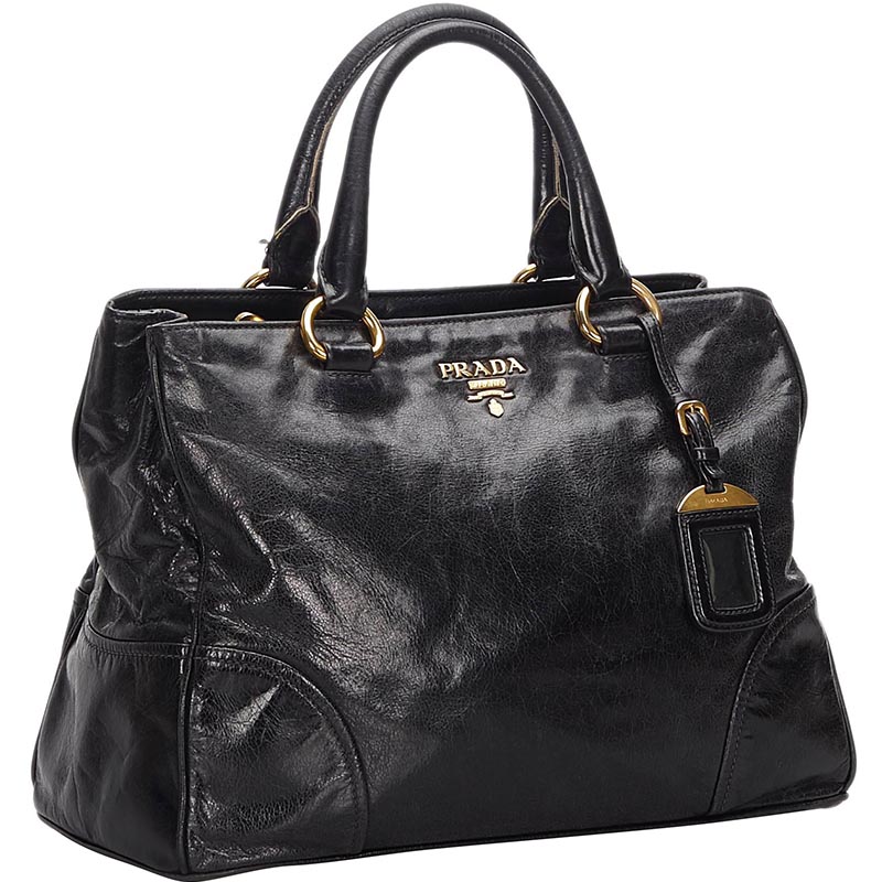 

Prada Black Vitello Shine Leather Satchel