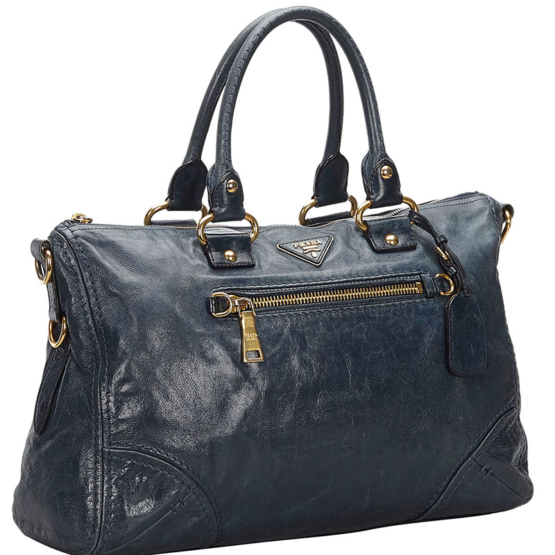

Prada Blue Vitello Shine Leather Satchel