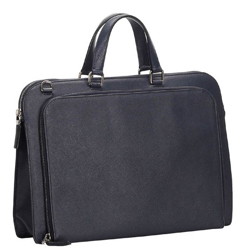 

Prada Blue Saffiano Leather Briefcase, Navy blue