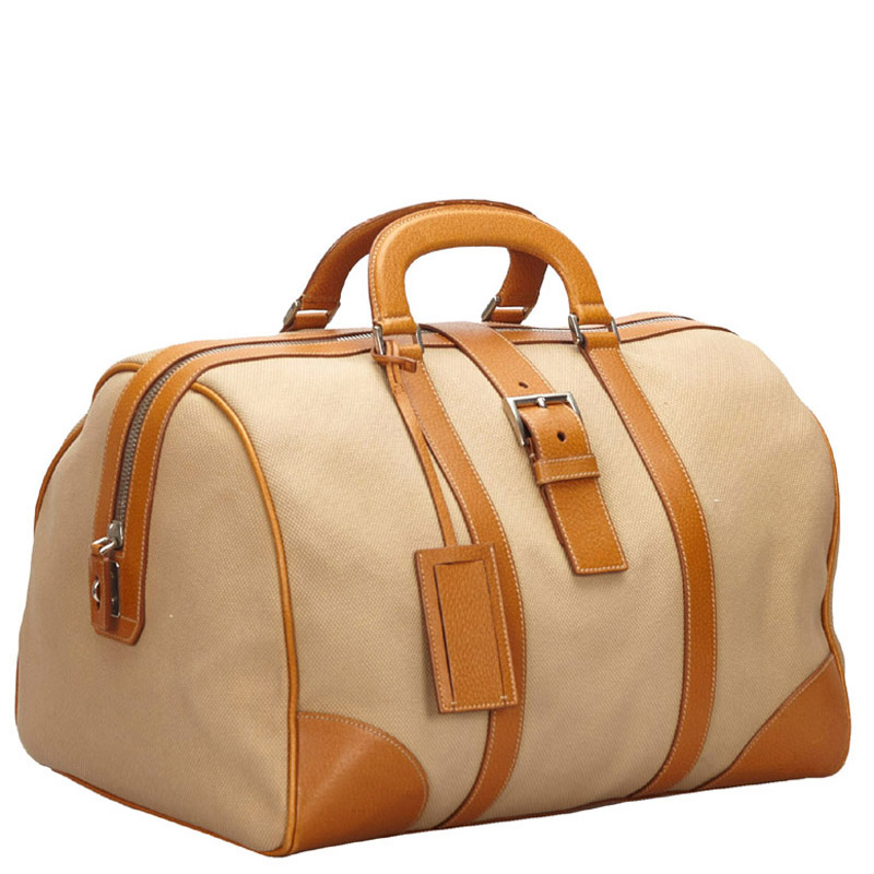 

Prada Brown Leather And Canvas Boston Bag