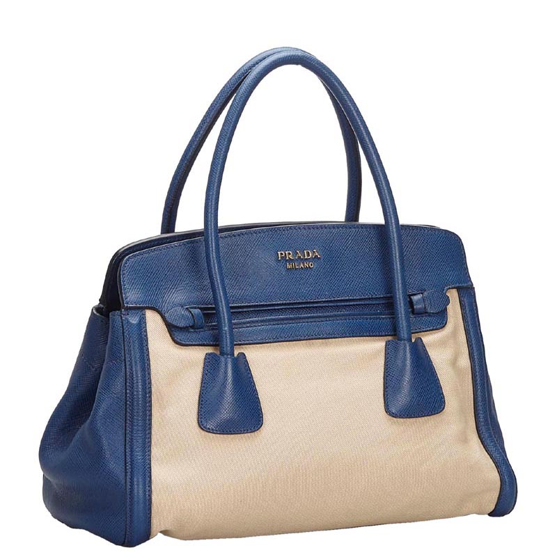 

Prada White/Blue Canvas And Leather Satchel