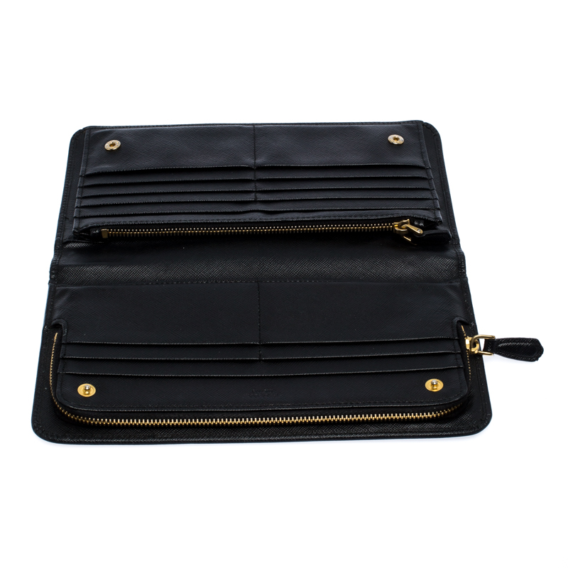 

Prada Black Saffiano Lux Leather Bifold Wallet Organizer