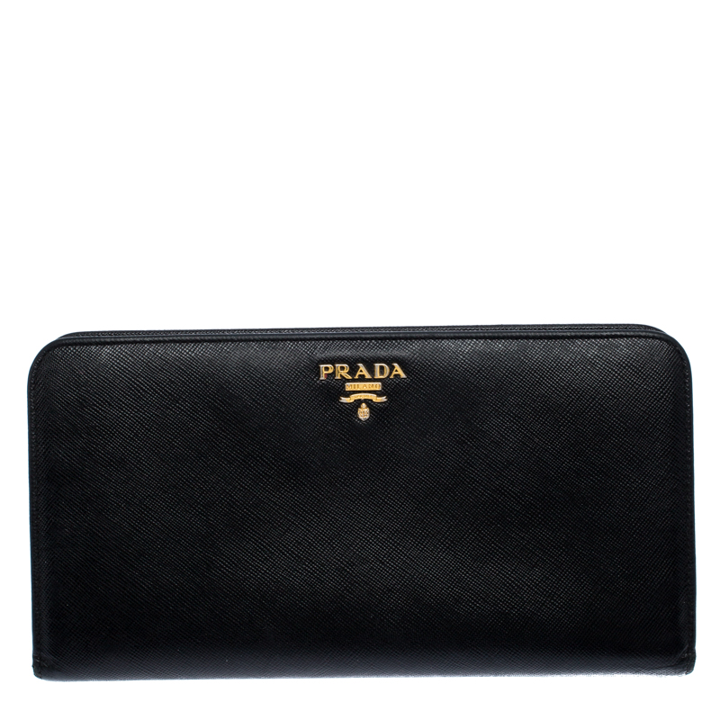 Pre Owned Prada Black Saffiano Lux Leather Bifold Wallet Organizer