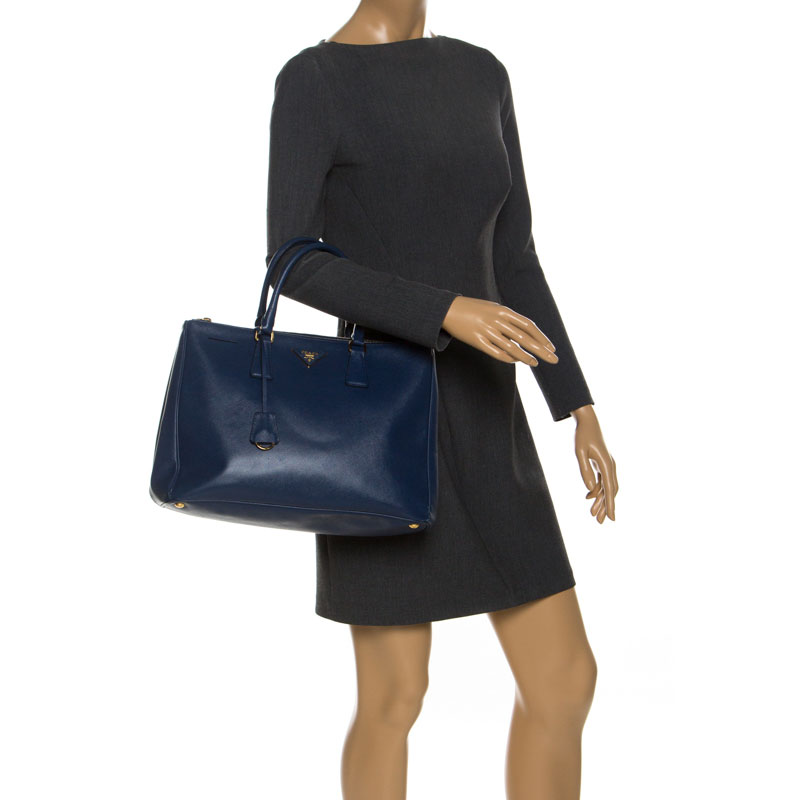 

Prada Blue Saffiano Lux Leather Large Double Zip Tote