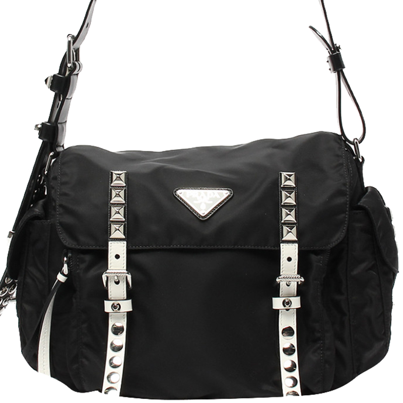 prada nylon studded shoulder bag