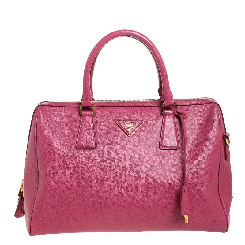 Pre Owned Prada Old Rose Saffiano Lux Leather Bowler Bag