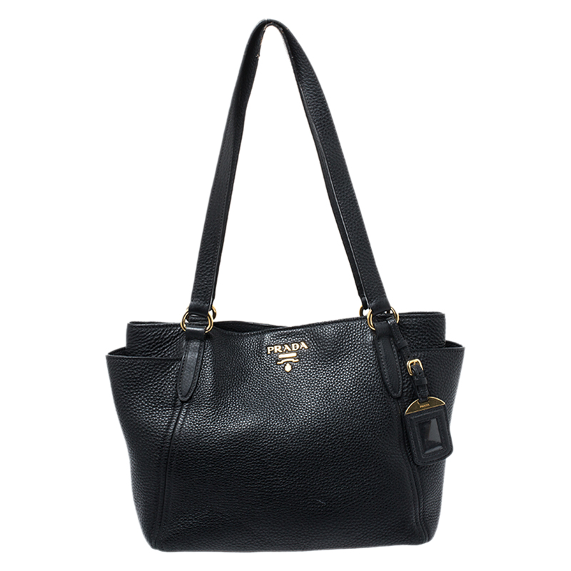 Pre Owned Prada Black Vitello Danio Leather Side Pocket Shoulder Bag