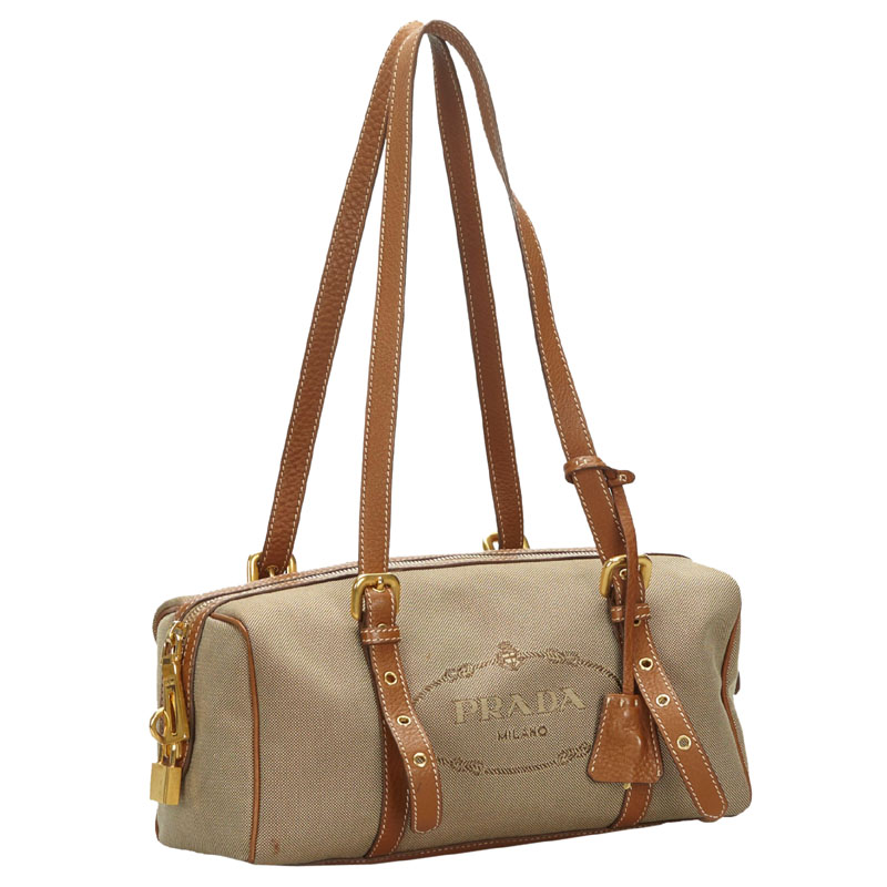 

Prada Beige/Brown Canapa Canvas Shoulder Bag
