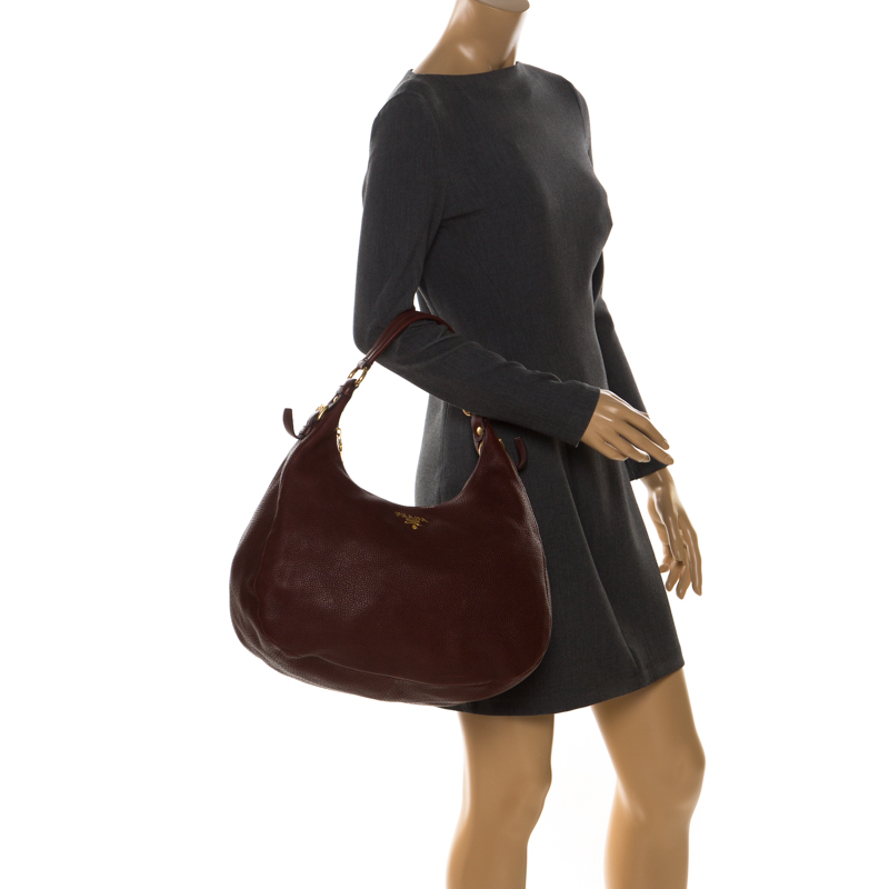 

Prada Burgundy Leather Vitello Daino Hobo