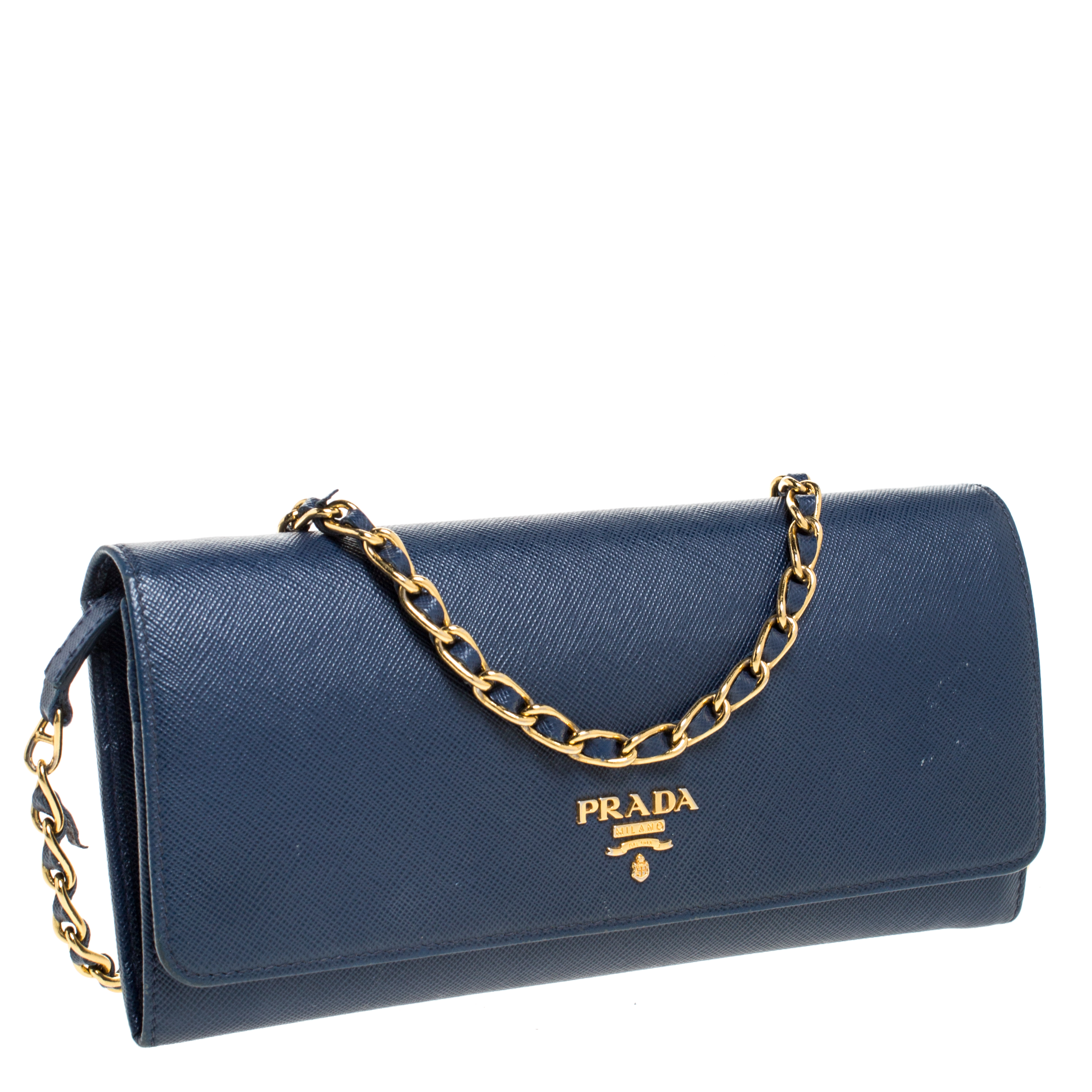 Prada, Bags, Prada Saffiano Leather Navy Blue Wallet On Chain In Perfect  Condition