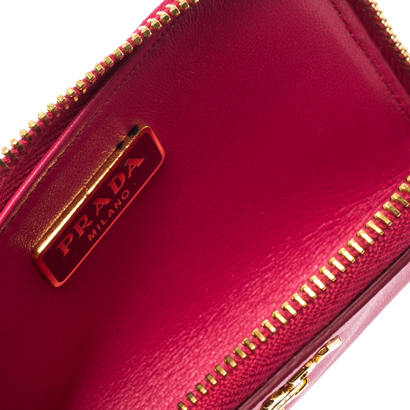 

Prada Magenta Saffiano Leather Zip Key Pouch, Pink