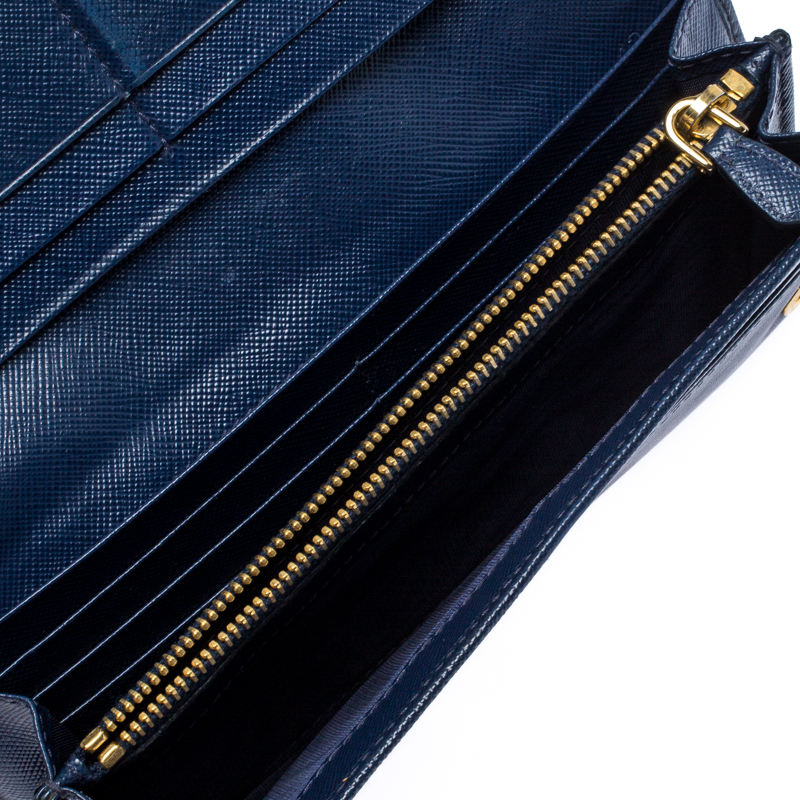 

Prada Navy Blue Saffiano Leather Flap Continental Wallet