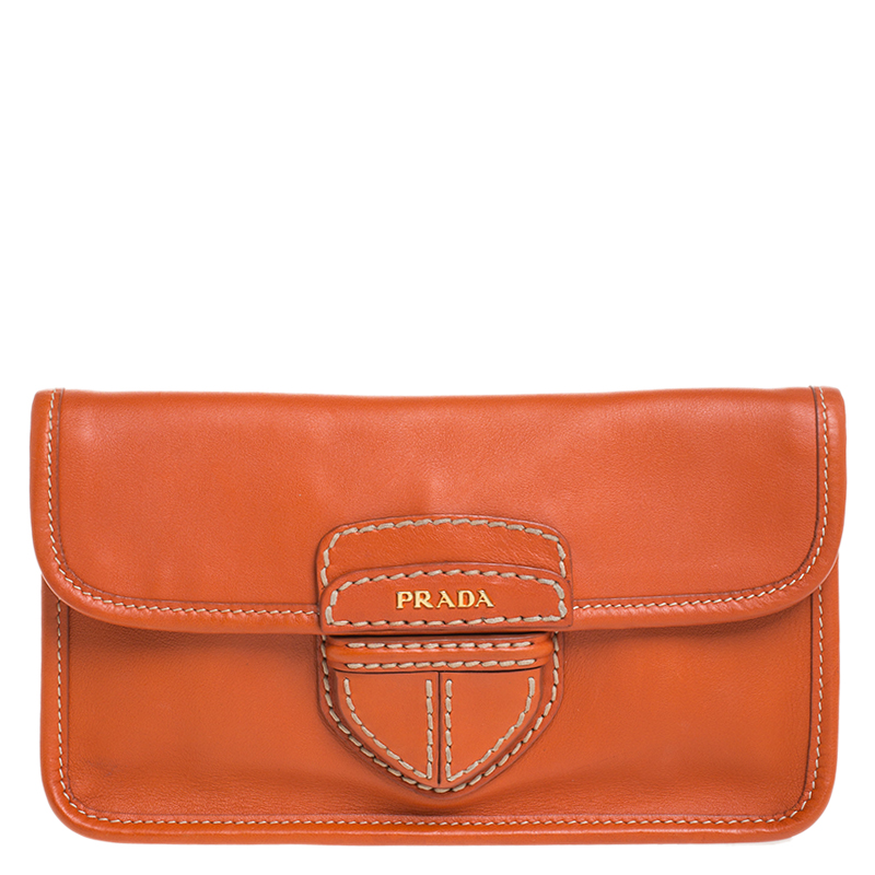 prada orange clutch