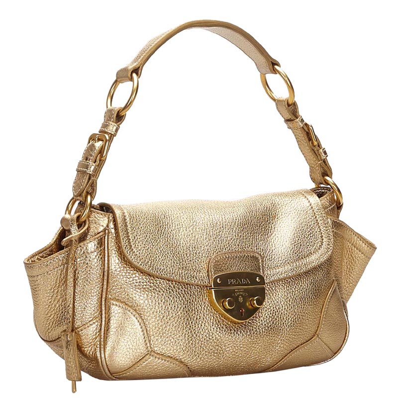 

Prada Gold Vitello Daino Leather Shoulder Bag