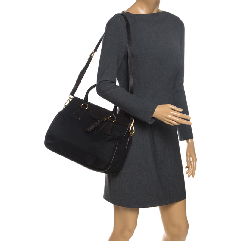 

Prada Black/Dark Brown Nylon and Leather Tote