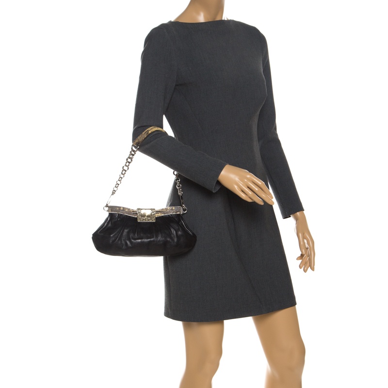 

Prada Black Leather and Python Shoulder Bag
